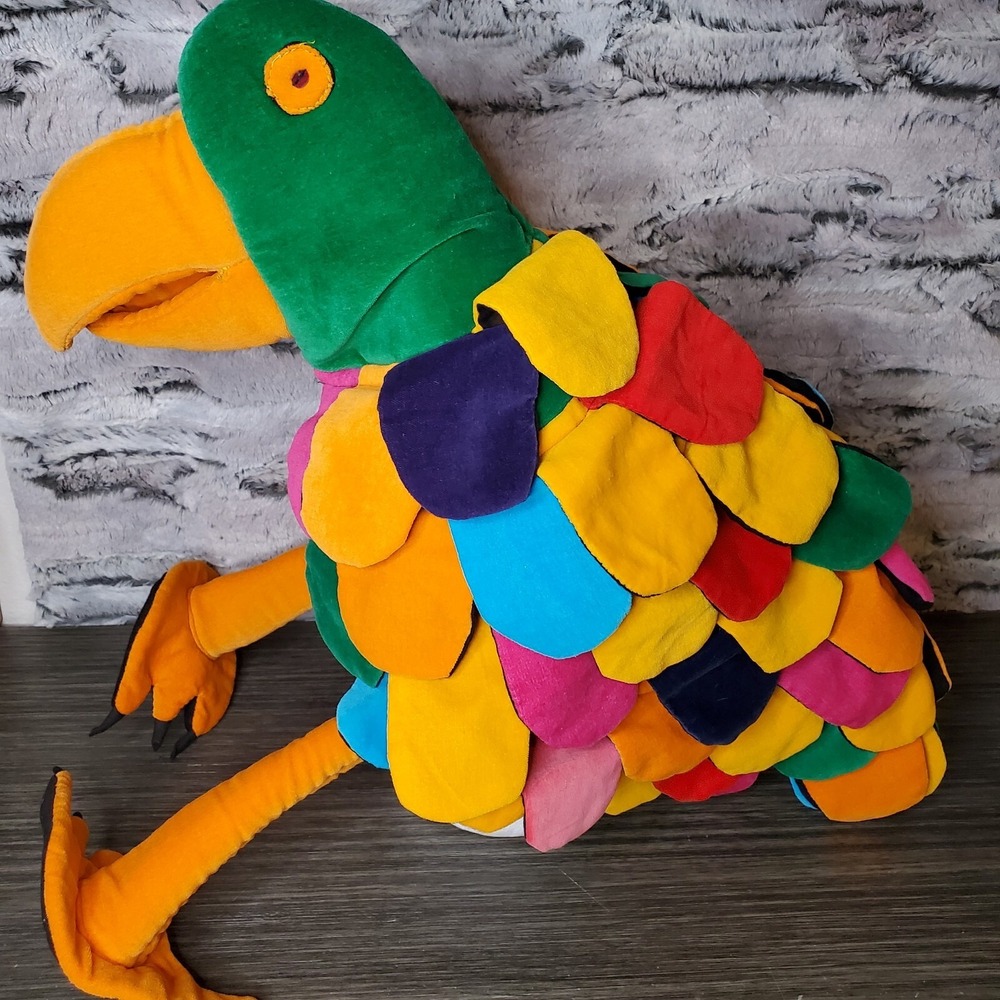PARROT HEAD Groovy Stuffed Velvet Fabric Feathers Costume Bird Hat Adult OSFM